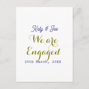 Wir sind verlobt lila gold name datum elegant einf postkarte