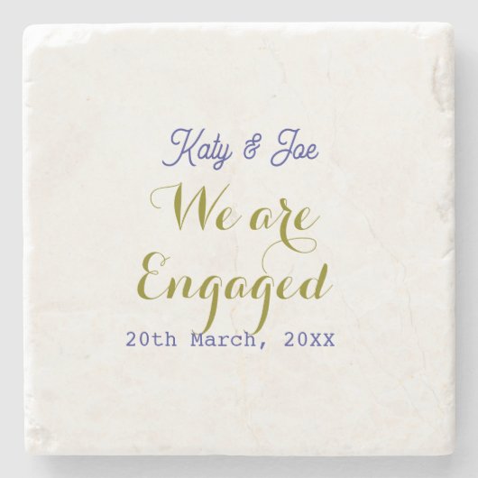 Wir sind verlobt lila gold name datum elegant einf steinuntersetzer (Vorderseite)