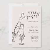 Wir sind Verlobt modernes Black Bow Champagne Part Einladung (Vorderseite)