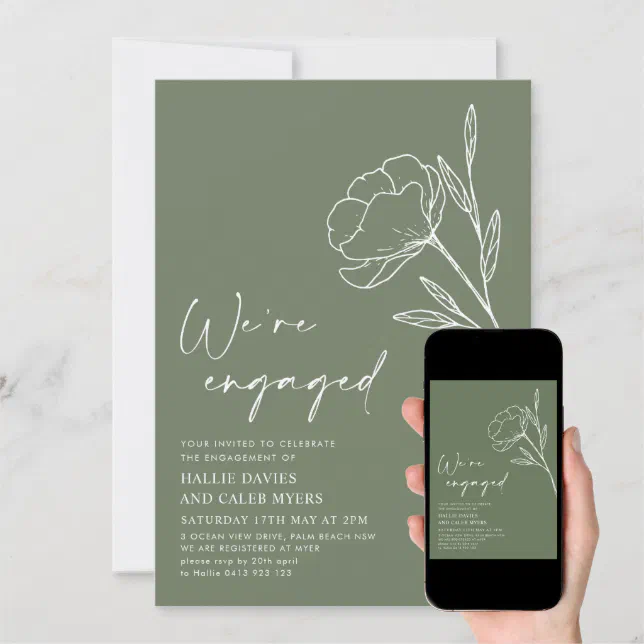 Wir sind Verlobt Sage Green Engagement Party Einladung Zazzle.de