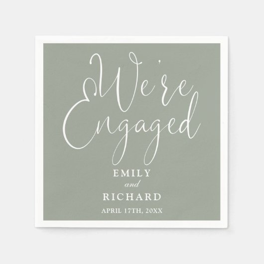 Wir sind Verlobt Sage Green Script Engagement Part Serviette (Vorderseite)