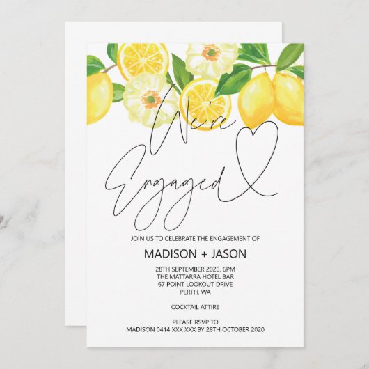 Wir sind Verlobt Summer Engagement Party Lemon Einladung (Vorne/Hinten)