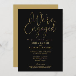 Wir sind Verlobte Black and Gold Engagement Party Einladung
