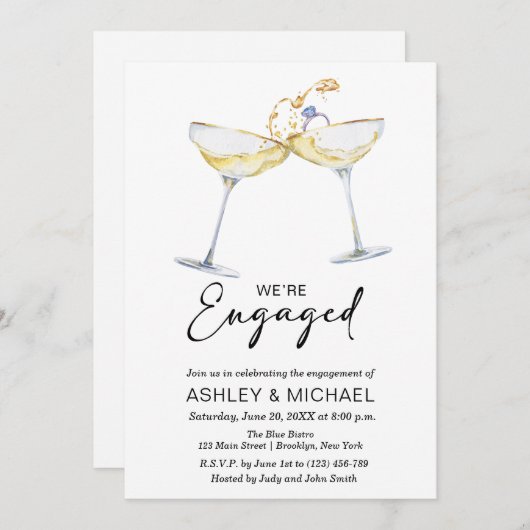 Wir sind Verlobte Elegant Champagne Engagement Par Einladung (Vorne/Hinten)