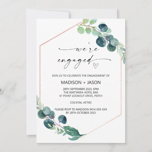 Wir sind Verlobte Engagement Partei Grünen Eukalyp Einladung (Vorderseite)