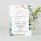 Wir sind Verlobte Engagement Party Eucalyptusl Gol Einladung (Stehend Vorderseite)