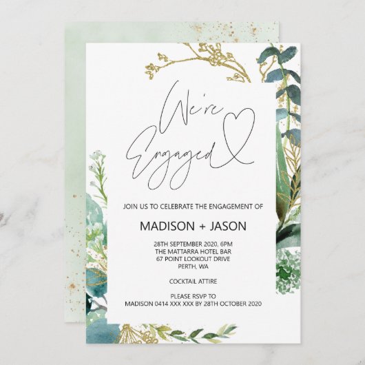 Wir sind Verlobte Engagement Party Eucalyptusl Gol Einladung (Vorne/Hinten)