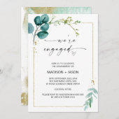 Wir sind Verlobte Engagement Party Green und Gold Einladung (Vorne/Hinten)