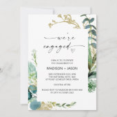 Wir sind Verlobte Engagement Party Green und Gold Einladung (Vorderseite)