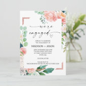 Wir sind Verlobte Engagement Party Pink Floral Einladung (Stehend Vorderseite)