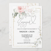 Wir sind Verlobte Engagement Party Pink Floral Gol Einladung (Vorne/Hinten)