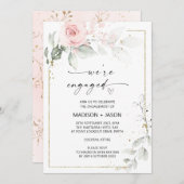 Wir sind Verlobte Engagement Party Pink Gold Flora Einladung (Vorne/Hinten)