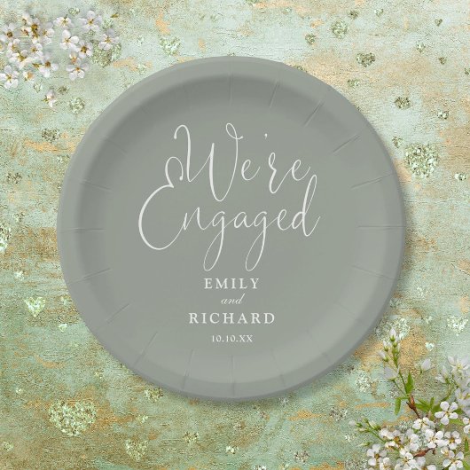 Wir sind Verlobte Engagement Party Sage Green Pappteller