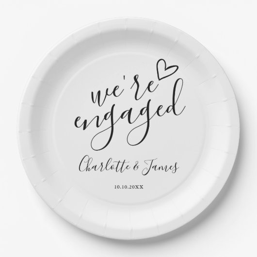 Wir sind Verlobte Engagement Party Schwarz und Wei Pappteller (Vorderseite)