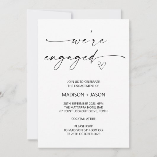 Wir sind Verlobte Engagement Party Schwarz-weiß Si Einladung (Vorderseite)