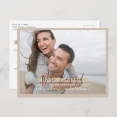 Wir sind Verlobte Kalligrafie Foto Blush Verlobung Ankündigungspostkarte (Vorne/Hinten)