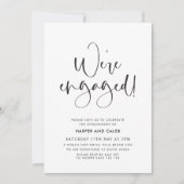 Wir sind Verlobte Minimal Schwarz-weiße Engagement Einladung (Vorderseite)