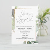 Wir sind Verlobte Partnerpartei Eukalyptus Gold Einladung (Stehend Vorderseite)