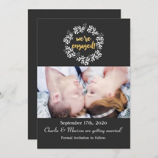 WIR SIND VERLOBTE Rustikale KRIEGSKARTE Einladung (Vorne/Hinten)