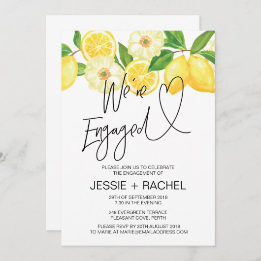 Wir sind Verlobte Summer Lemon Engagement Party Einladung (Vorne/Hinten)