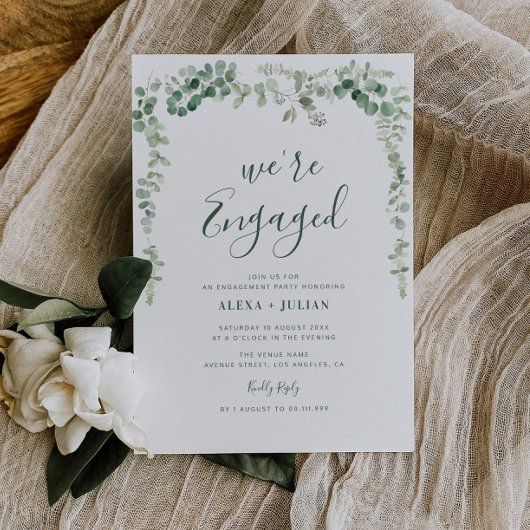 WIR SIND VERLOBTE Verlobung von Eukalyptusgrün Einladung