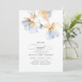 Wir sind Verlobtes Dusty Blue Engagement Party Fot Einladung (Stehend Vorderseite)