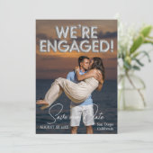 Wir sind Verlobtes Silver Balloons Foto Save The Date (Stehend Vorderseite)