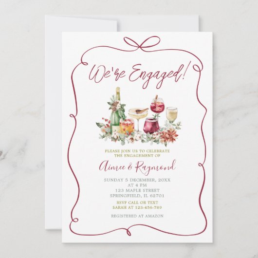 Wir sind Verlobtes Weihnachtscocktail Hand Drawn P Einladung (Vorderseite)