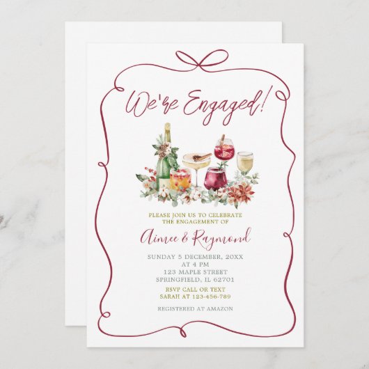 Wir sind Verlobtes Weihnachtscocktail Hand Drawn P Einladung (Vorne/Hinten)