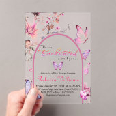 Wir sind verzaubert, die Pink Butterfly Babydusche Acryleinladungen (Insitu (Handheld))