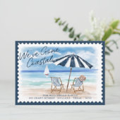 Wir sind zu den Strandstühlen der Küste gegangen Ankündigung (Stehend Vorderseite)