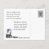 Wir sind zu einer neuen Zuhause übergegangen | Lan Ankündigungspostkarte (Rückseite)