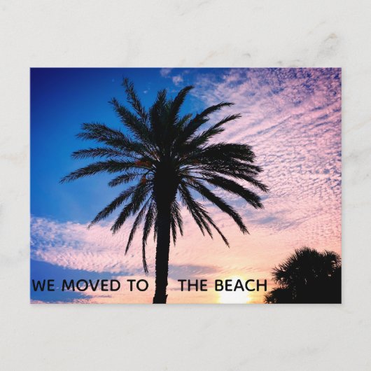 Wir sind zum Beach Palm Tree Foto Zuhause bewegend Postkarte (Vorderseite)