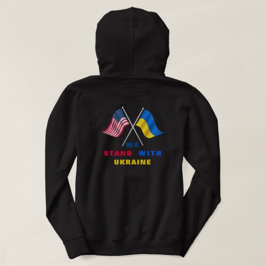 Wir stehen mit der Ukraine-USA-Flagge und ukrainis Hoodie (Design Rückseite)