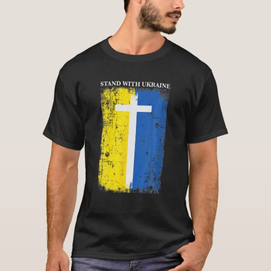 Wir stehen mit der ukrainischen Fahne Cross Christ T-Shirt (Vorderseite)