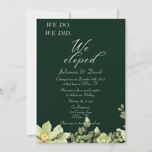 Wir taten es, als wir die Hochzeitsempfehlung geno Einladung (Vorderseite)