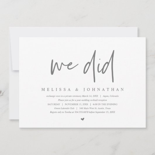 Wir taten es, das Elopement-Party, das moderne Min Einladung (Vorderseite)