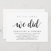 Wir taten es, die moderne Post Hochzeit Einladung (Vorne/Hinten)