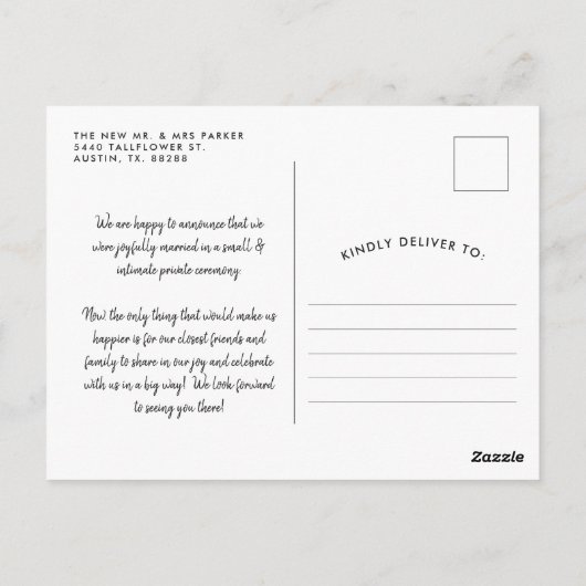 Wir tippen den Knoten | Einladung zur Hochzeitsfei Postkarte (Rückseite)