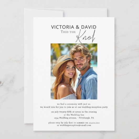 Wir tippten den Knoten Elopement / Hochzeitsempfan Einladung (Vorderseite)