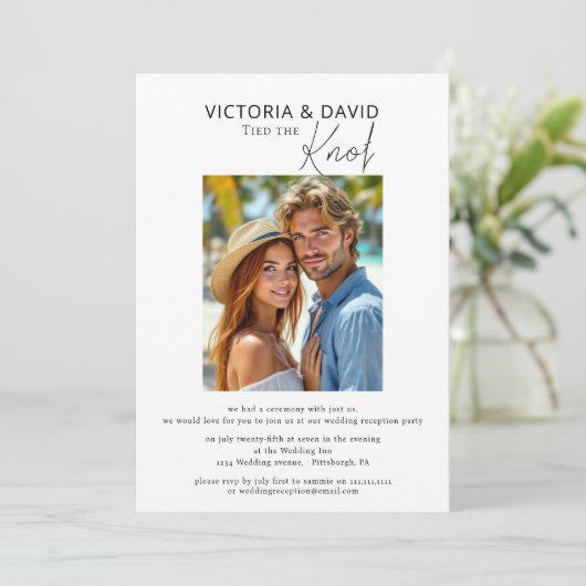 Wir tippten den Knoten Elopement / Hochzeitsempfan Einladung (Stehend Vorderseite)