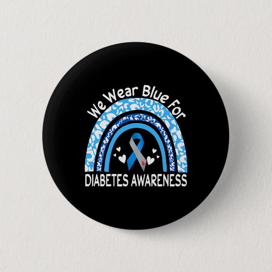 Wir tragen Blau für Diabetes-Bewusstsein Regenboge Button (Vorderseite)