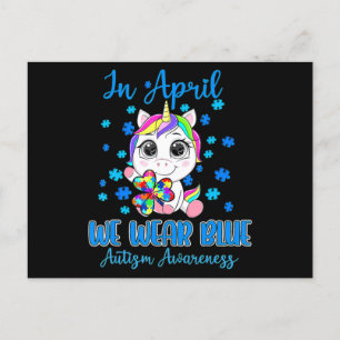 Wir tragen blaue Puzzleteile Kleeblatt Einhorn Aut Postkarte