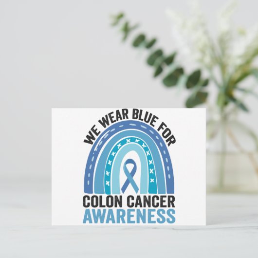 Wir tragen Blue for Colon Cancer Awareness Geschen Postkarte (Stehend Vorderseite)