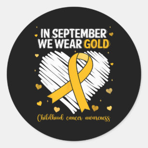 Wir tragen Gold Childhood Cancer Awareness Gold Ri Runder Aufkleber