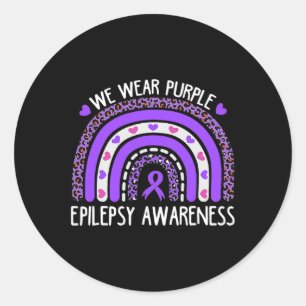 Wir tragen lila Leopard Regenbogen Für Epilepsiebe Runder Aufkleber
