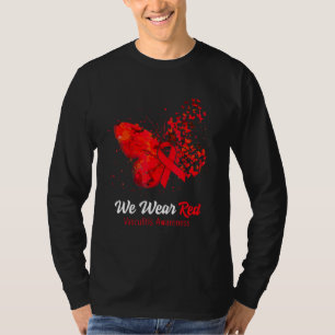 Wir tragen roten Vaskulitis-Bewusstseins-Butterfly T-Shirt