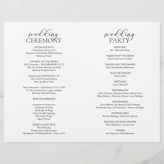 Wir tun das, das Programm für die Hochzeitsfeier i (Rückseite)