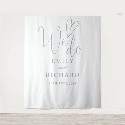 Wir tun dusty Blue Wedding Foto Hintergrund Wandteppich (Vorderseite)