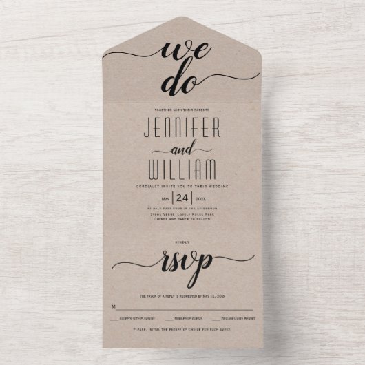 "Wir tun" elegante Skriptkalligrafie und Krafthoch All In One Einladung (Innen Boden)